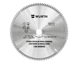 DISCO DE SIERRA CIRCULAR PARA ALUMINIO 10" -  100 DIENTES